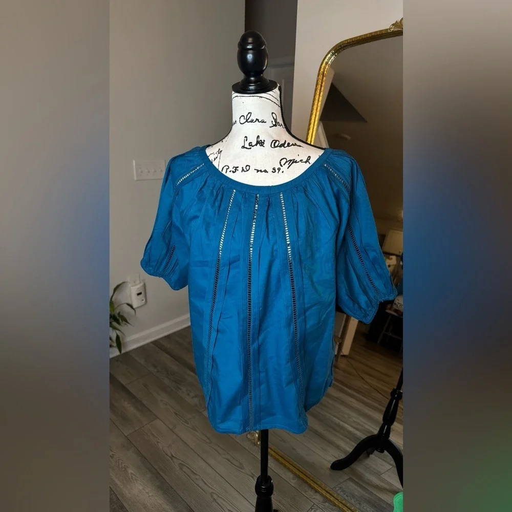 LOFT Teal Short-Sleeve Gathered Peasant Blouse